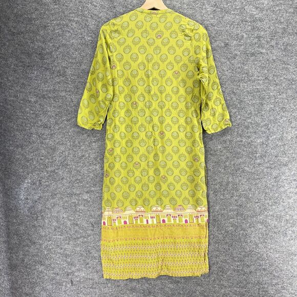 Melange Shirt Dress Women S Small Yellow Geometric Maxi 3/4 Sleeve V-Neck Rayon - Picture 10 of 11
